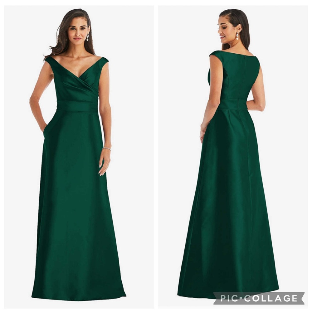 ALFRED SUNG Emerald Green Off-Shoulder Maxi Dress